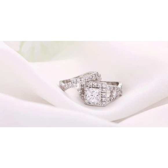 NEW White Gold Plated Sterling Silver Simulated Diamond Bridal‎ Set, Size 6 - Picture 7 of 10